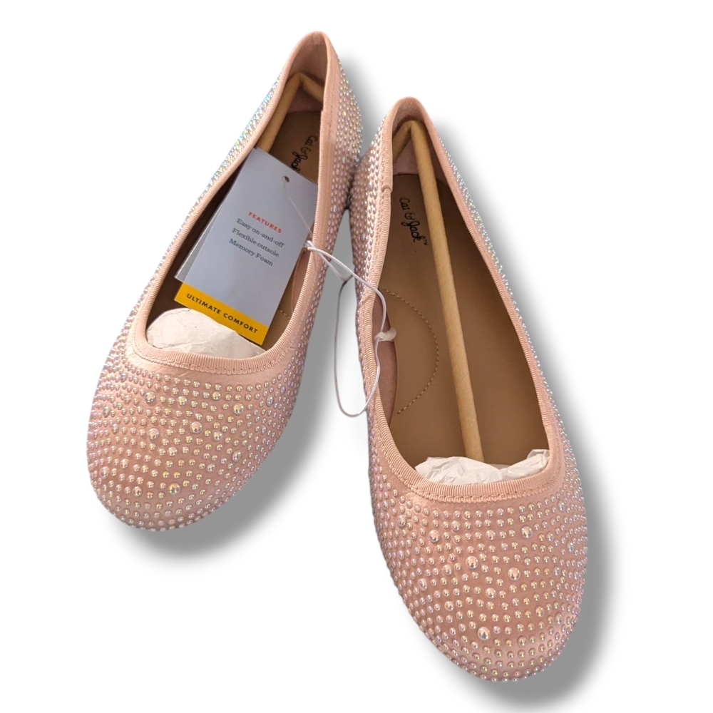 Cat & Jack Pink Dress Shoes with Sparkling Rhinestones Sz 3, 4 & 5 - Picture 2 of 9